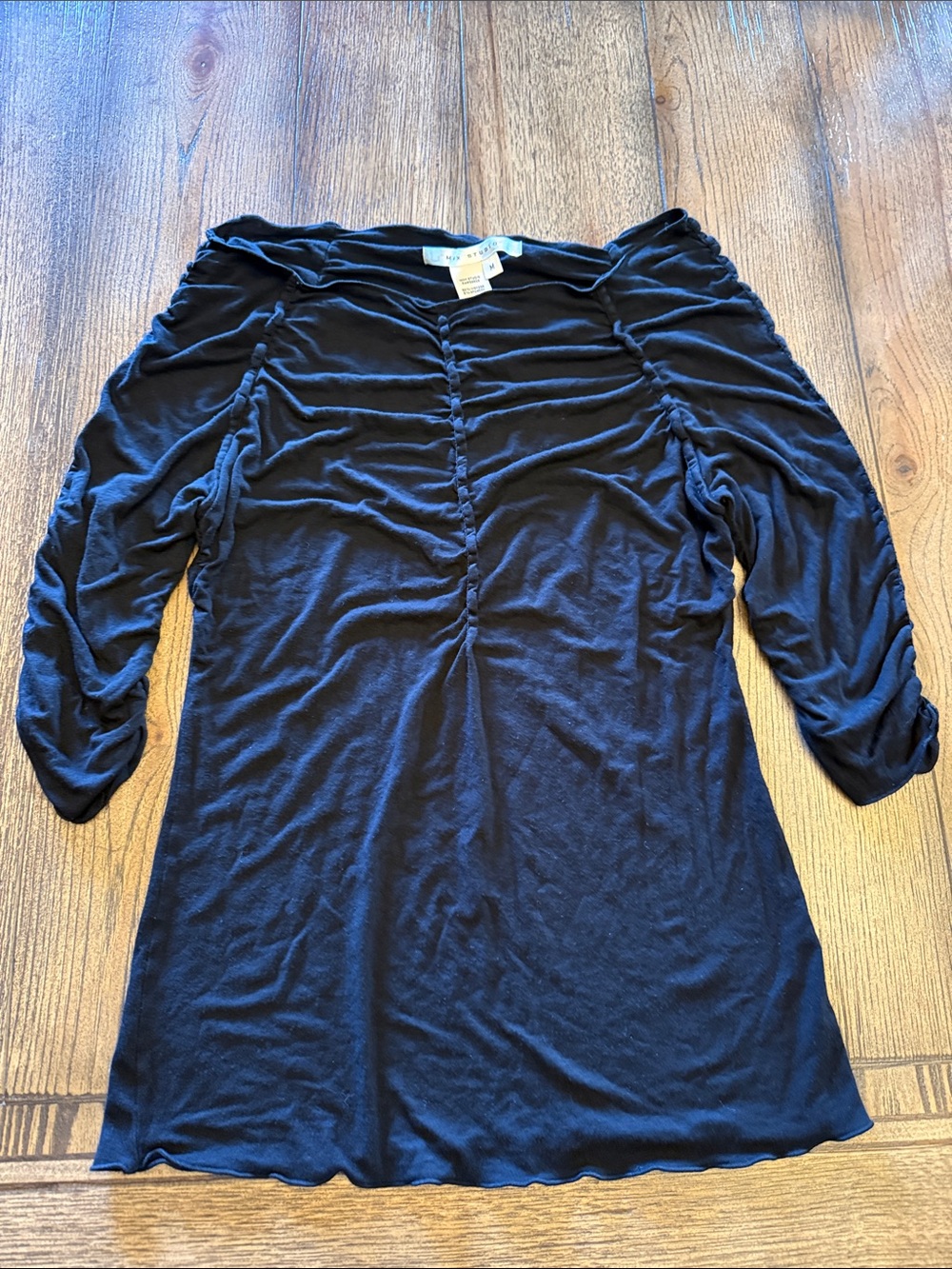 Max Studio Black Ruched Front & Sleeve Tunic
